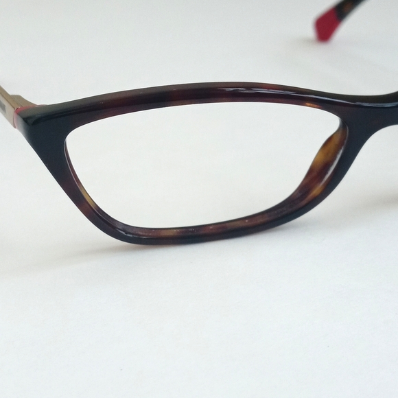 Emporio Armani Tortoise Shell Brown Trim Eye Glass Cat Frames Brass & Red Tips - Picture 7 of 16